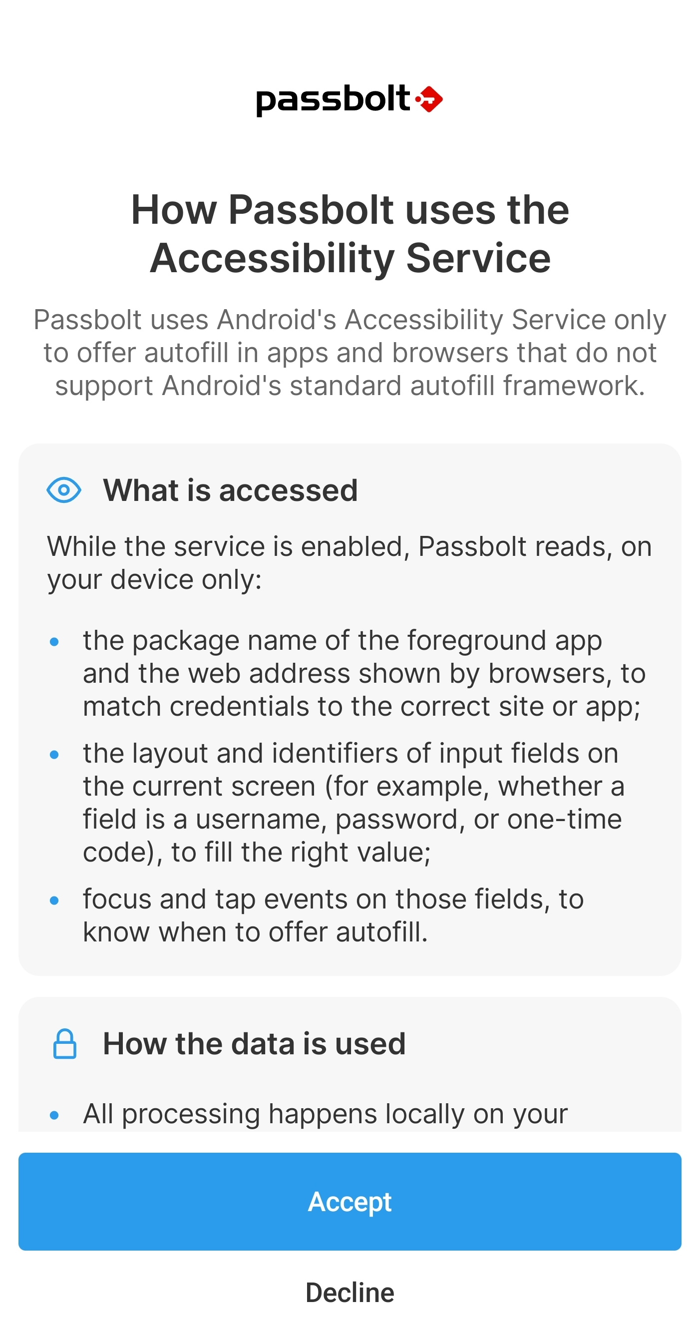 Passbolt mobile Accept Terms